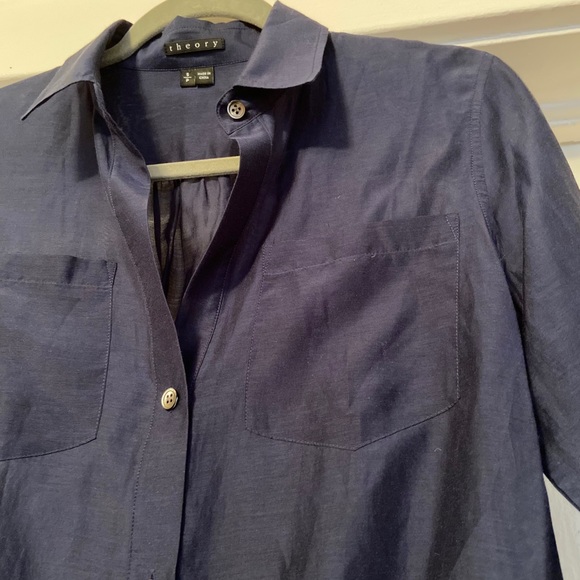THEORY Navy Button Down Tie Front size Small - Picture 8 of 16